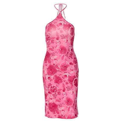Summer New Women's Halterneck Chest Wrap Fashion Printed Dress Women