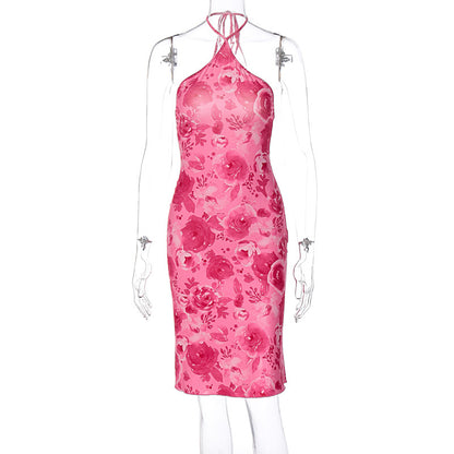 Summer New Women's Halterneck Chest Wrap Fashion Printed Dress Women