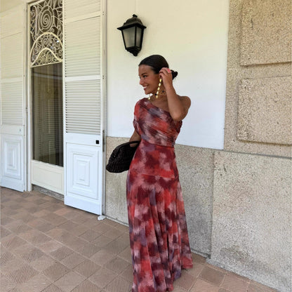 Robes d'été plissées imprimées amincissantes de style vacances