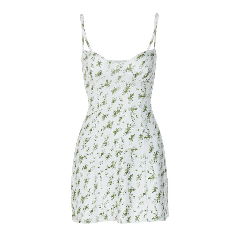 Summer new small floral short skirt suspender dress - Seldom Seen Styles