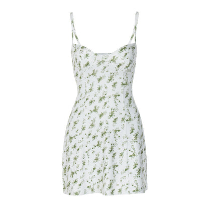 Summer new small floral short skirt suspender dress