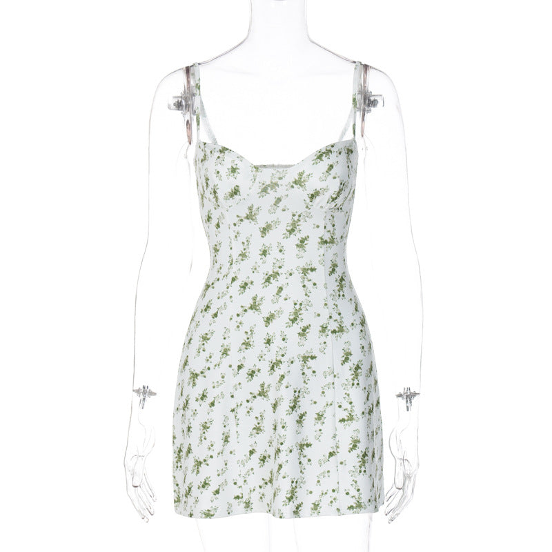 Summer new small floral short skirt suspender dress - Seldom Seen Styles
