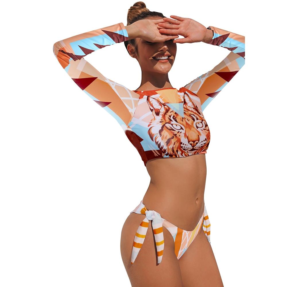 Surfing Swimsuit For Women 2021 Bikini Long Sleeve Swimwear Tiger Print Push Up Summer Bath Suit Two Piece Bandeau Biquini - Seldom Seen Styles