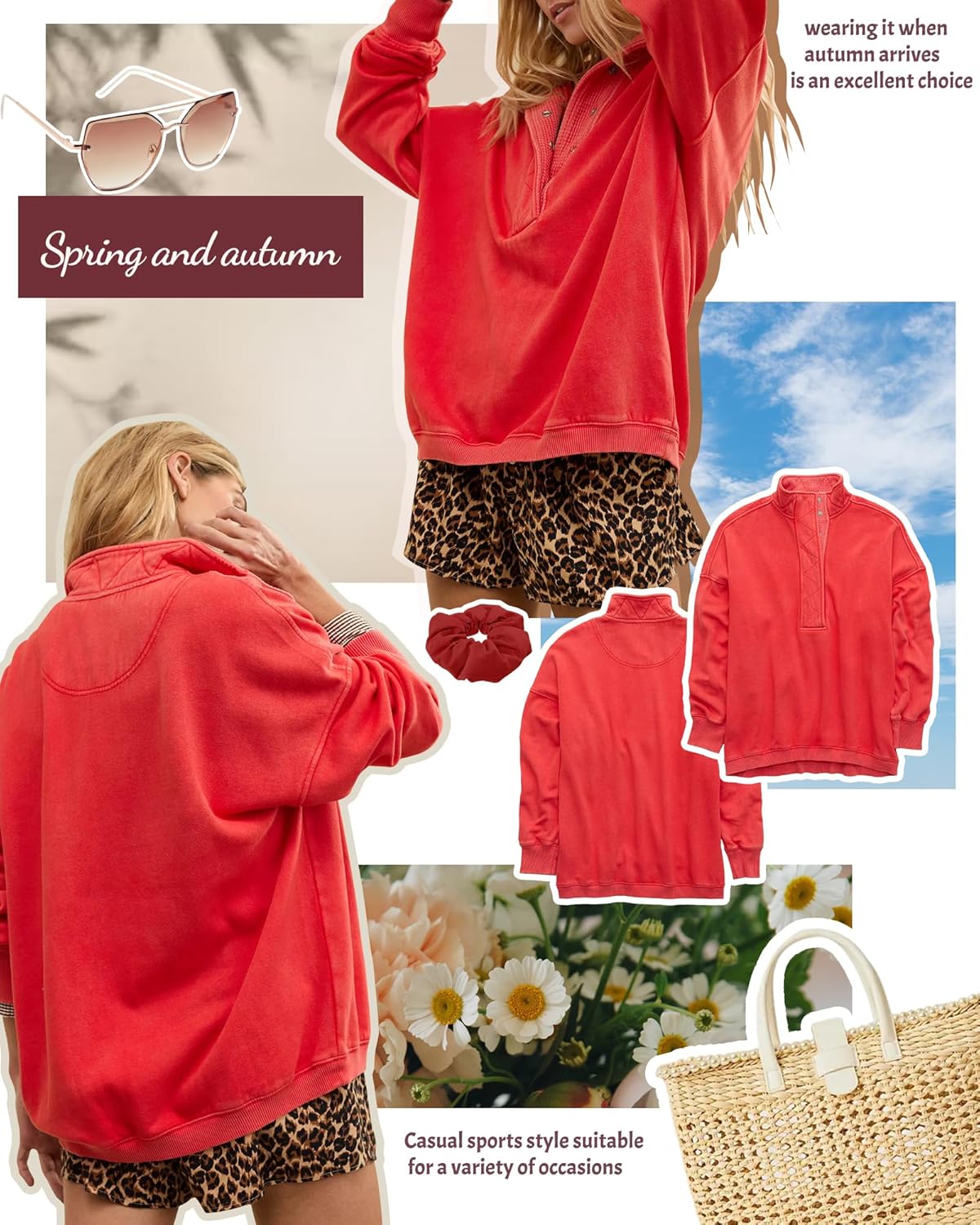 Sweatshirt for Women Oversized Casual Long Sleeve Button Henley Neck Pullover Tops Fashion Outfits Clothes - Seldom Seen Styles