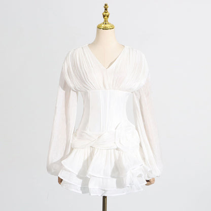 Robe en maille coupe-vent douce pour femme, nouvelle jupe unie à taille fine en arêtes de poisson et bords de champignon pour l'automne