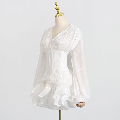 Robe en maille coupe-vent douce pour femme, nouvelle jupe unie à taille fine en arêtes de poisson et bords de champignon pour l'automne