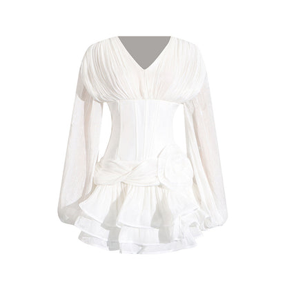 Robe en maille coupe-vent douce pour femme, nouvelle jupe unie à taille fine en arêtes de poisson et bords de champignon pour l'automne