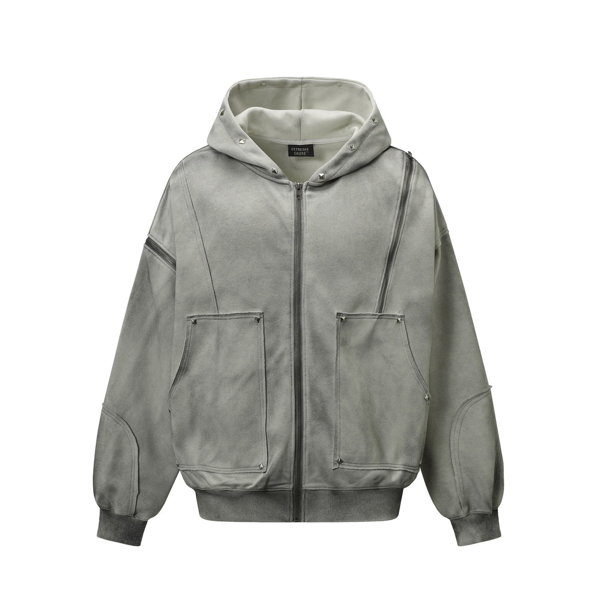 TALISHKO / SUPERMADE Street Washed Distressed Stitching Rivet Hooded Jacket - Seldom Seen Styles