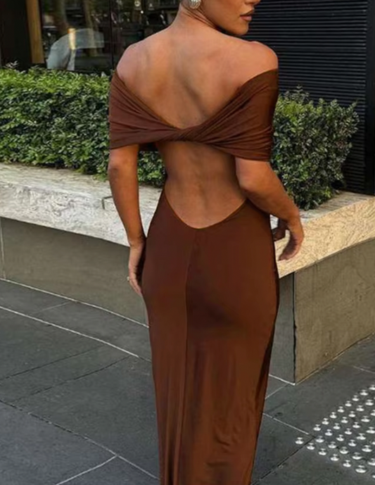 TESSI OFF THE SHOULDER OPEN BACK DRESS - Seldom Seen Styles