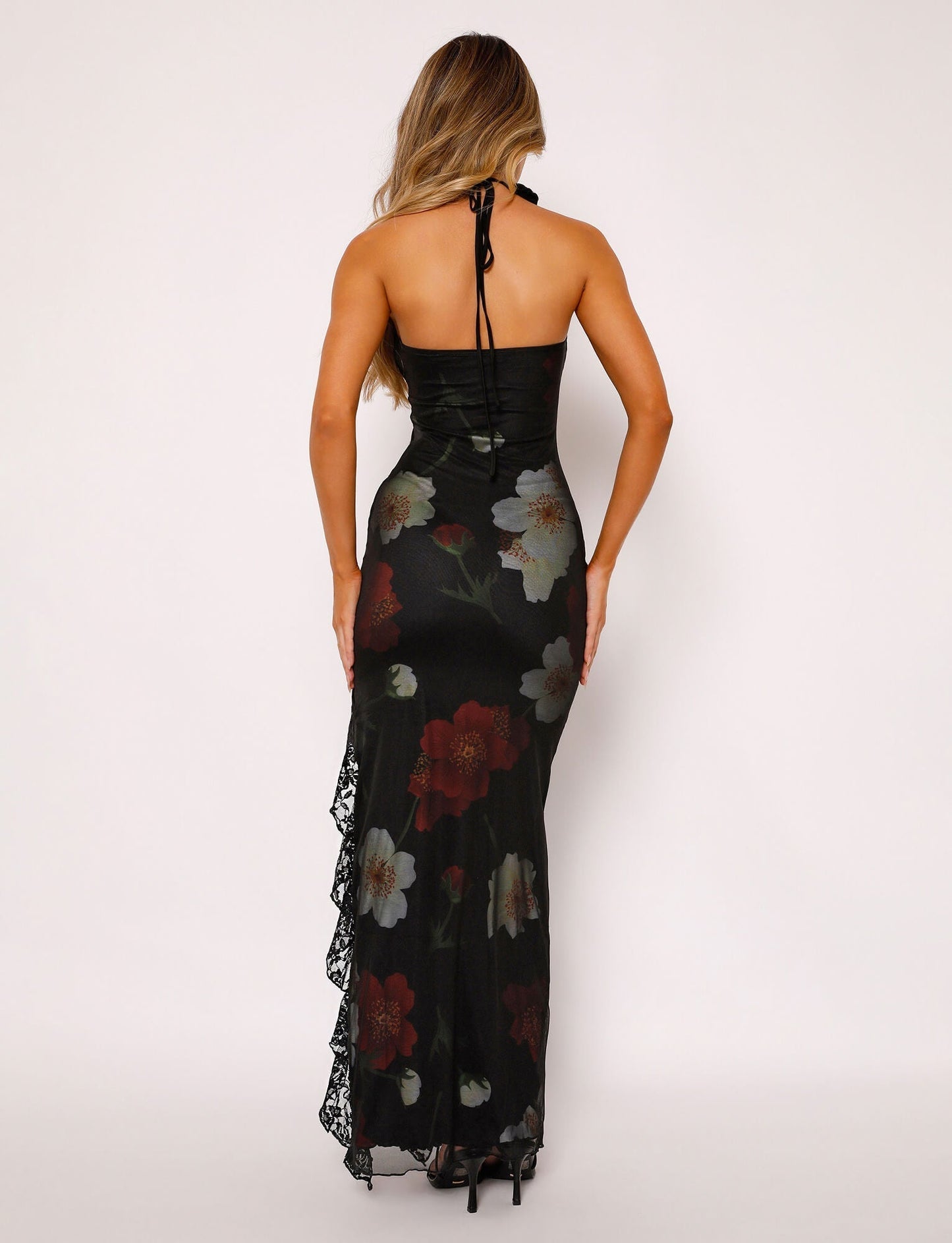 Women's Floral Mesh Maxi Dress Strapless High Slit Elegant Evening Party Dress - Seldom Seen Styles