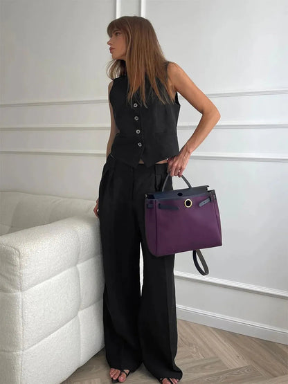 Tailored Linen Waistcoat Wide Leg Trouser Matching Set