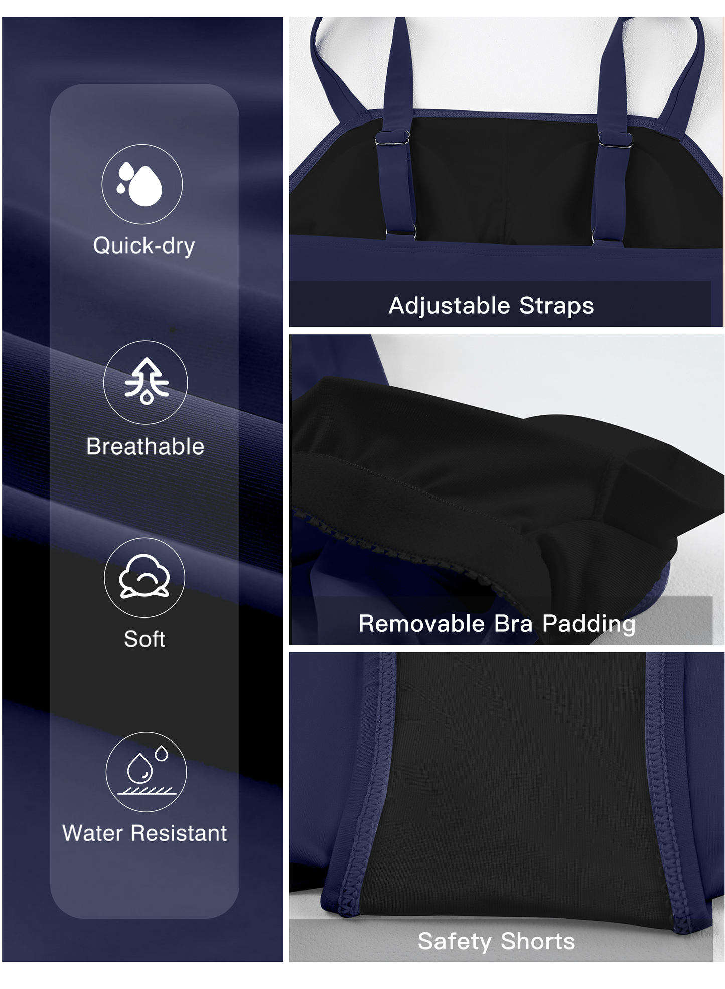 Tankini Swimsuits for Women Tankini Bathing Suit Vintage 2 Piece Tummy Control Tankini Top with Swim Skirt Push up Swimwear Blue M - Seldom Seen Styles