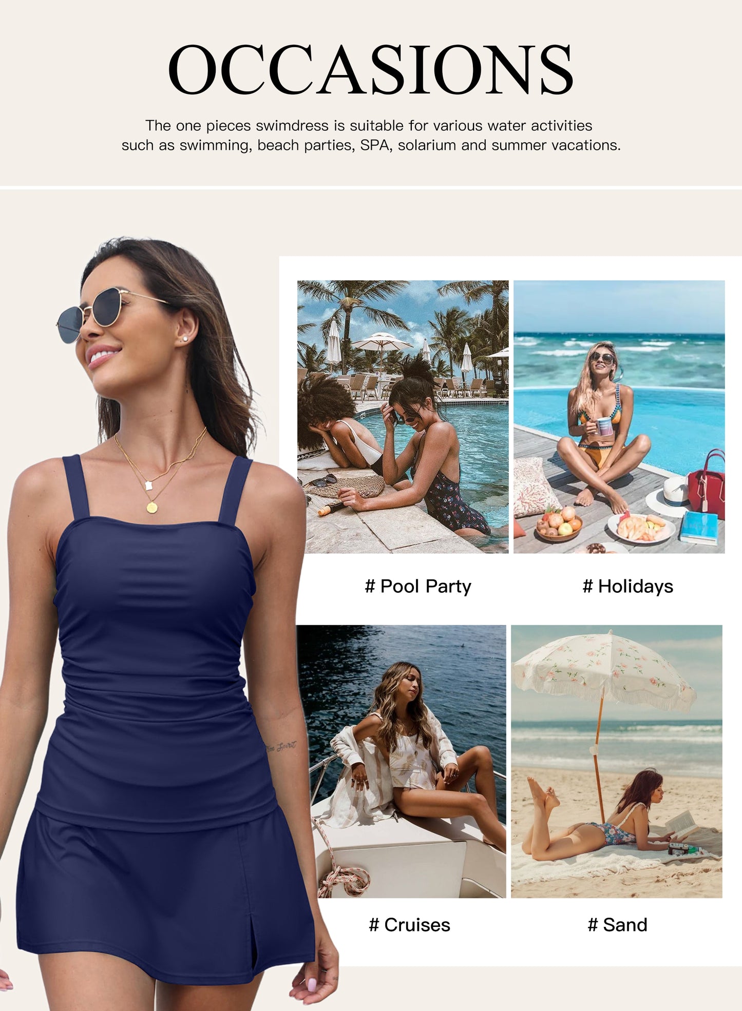 Tankini Swimsuits for Women Tankini Bathing Suit Vintage 2 Piece Tummy Control Tankini Top with Swim Skirt Push up Swimwear Blue M - Seldom Seen Styles