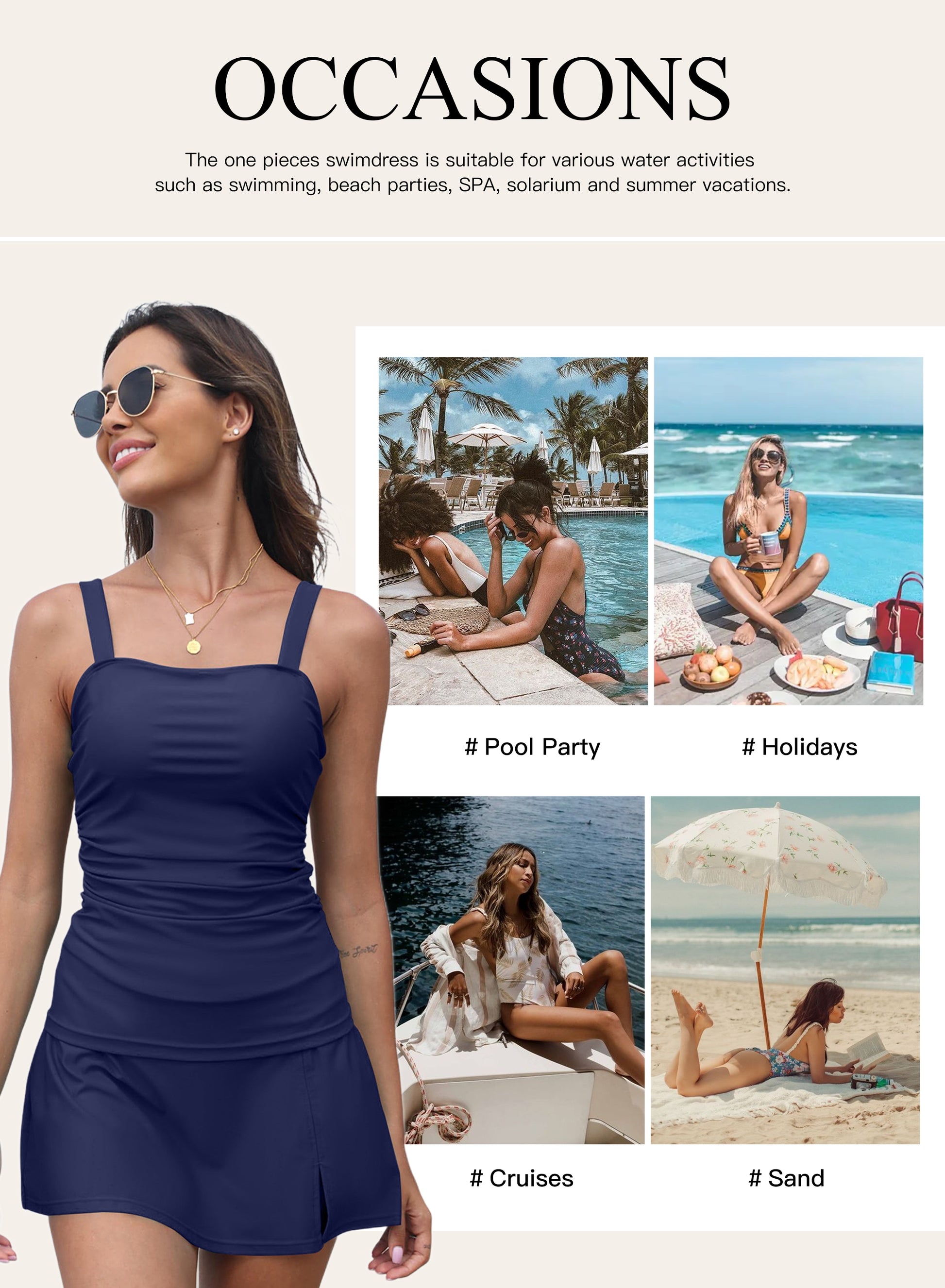 Tankini Swimsuits for Women Tankini Bathing Suit Vintage 2 Piece Tummy Control Tankini Top with Swim Skirt Push up Swimwear Blue M - Seldom Seen Styles