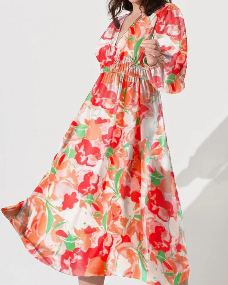 Women's Elegant Floral Maxi Dress - Boho Long Flowy Summer Dress with V-Neck, Lonesleeve Beach Wedding Guest Sundress for Women - Seldom Seen Styles