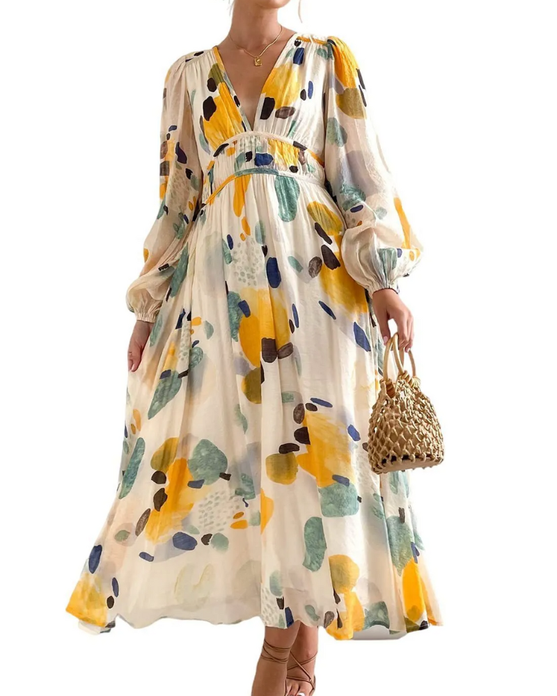 Women's Elegant Floral Maxi Dress - Boho Long Flowy Summer Dress with V-Neck, Lonesleeve Beach Wedding Guest Sundress for Women - Seldom Seen Styles