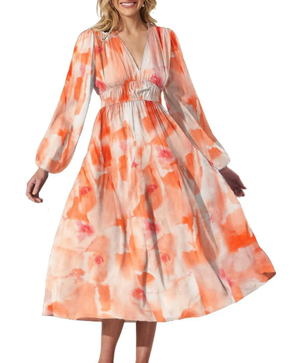 Women's Elegant Floral Maxi Dress - Boho Long Flowy Summer Dress with V-Neck, Lonesleeve Beach Wedding Guest Sundress for Women