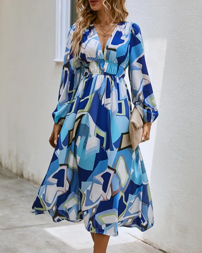 Women's Elegant Floral Maxi Dress - Boho Long Flowy Summer Dress with V-Neck, Lonesleeve Beach Wedding Guest Sundress for Women