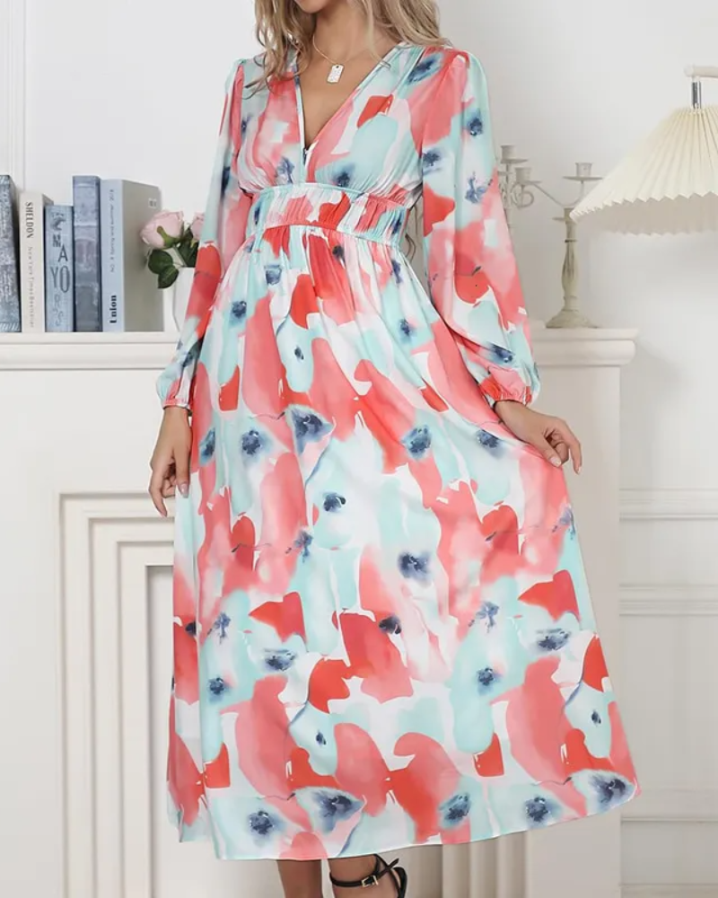 Women's Elegant Floral Maxi Dress - Boho Long Flowy Summer Dress with V-Neck, Lonesleeve Beach Wedding Guest Sundress for Women - Seldom Seen Styles