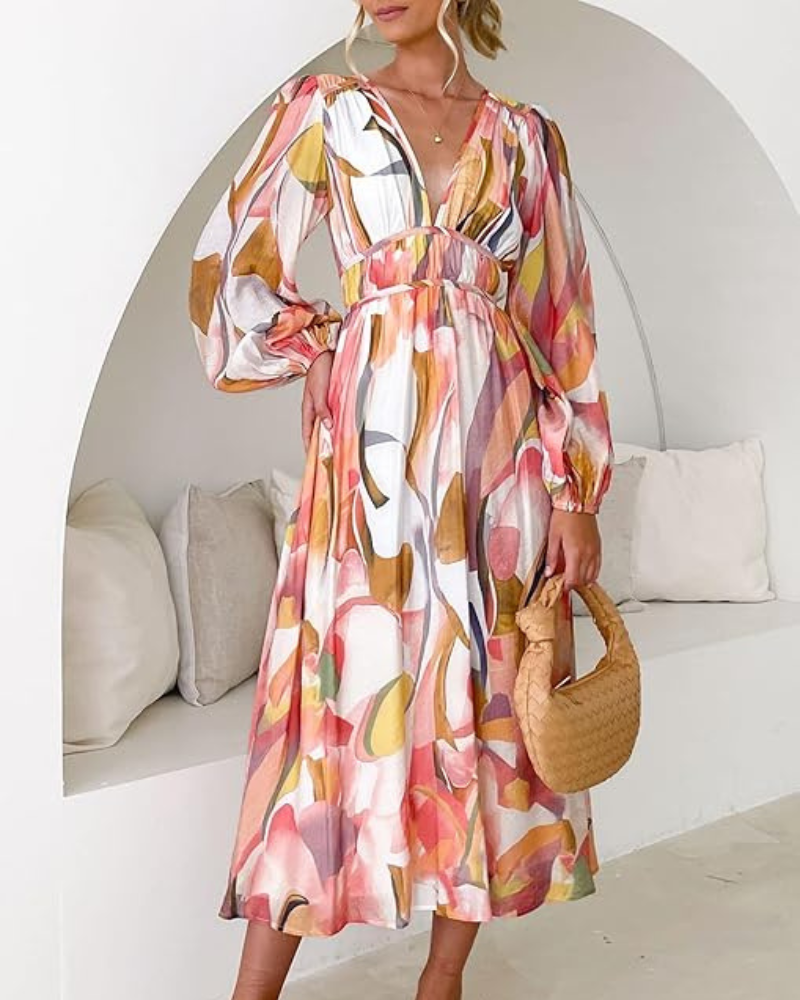 Women's Elegant Floral Maxi Dress - Boho Long Flowy Summer Dress with V-Neck, Lonesleeve Beach Wedding Guest Sundress for Women - Seldom Seen Styles