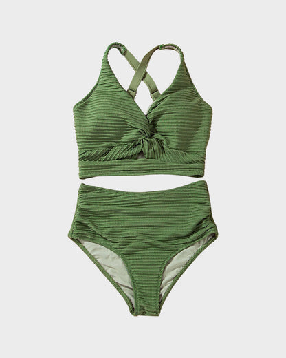 Ensemble bikini taille haute texturé noué sur le devant