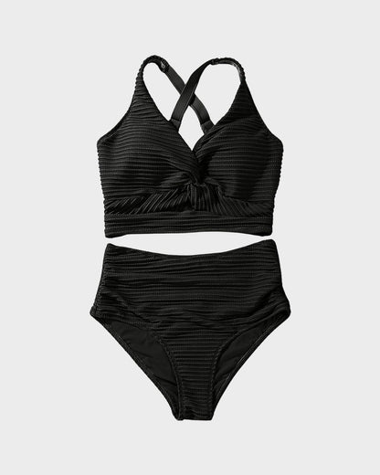 Ensemble bikini taille haute texturé noué sur le devant