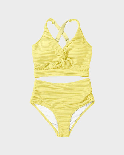 Ensemble bikini taille haute texturé noué sur le devant