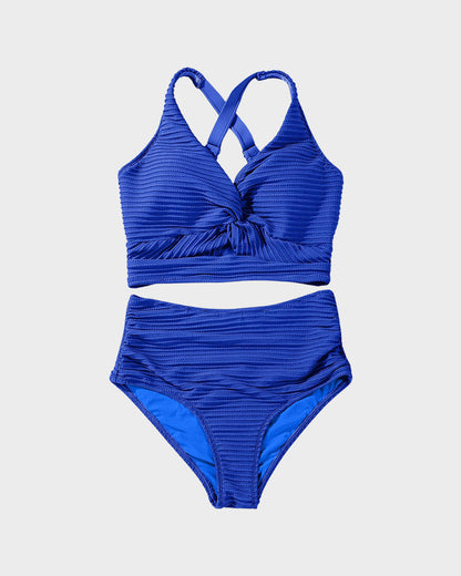 Ensemble bikini taille haute texturé noué sur le devant