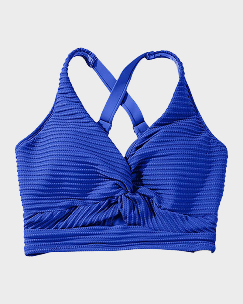 Textured Knot-Front High-Waisted Bikini Set - Seldom Seen Styles