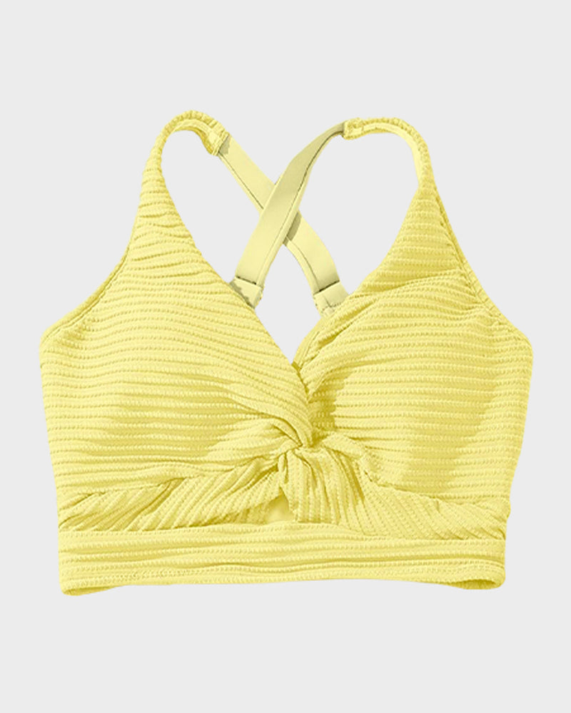 Textured Knot-Front High-Waisted Bikini Set - Seldom Seen Styles