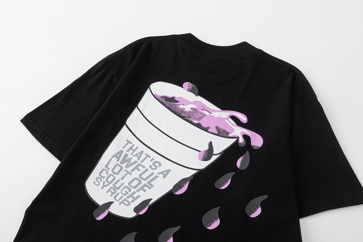 That's A Awful Lot Of Cough Syrup "Po Up" Cities Flame Black Tee - Seldom Seen Styles