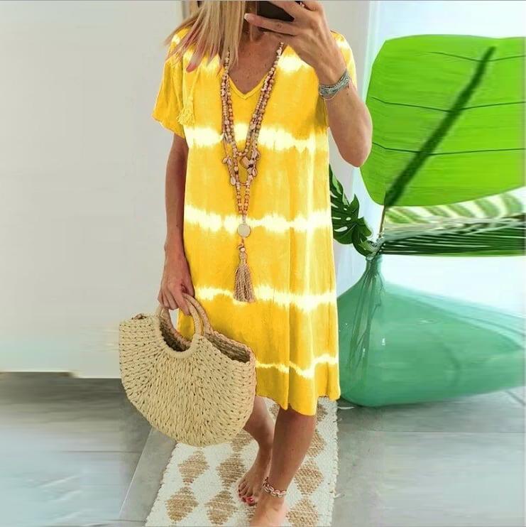 ?Tie-dye Striped Short-sleeved Loose T-shirt Dress - Seldom Seen Styles
