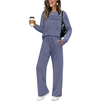 ⏳Offre Spéciale Limitée dans le Temps⏰Ensemble Femme Haut Col Rond & Pantalon à Cordon de Serrage