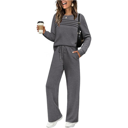 ⏳Offre Spéciale Limitée dans le Temps⏰Ensemble Femme Haut Col Rond & Pantalon à Cordon de Serrage