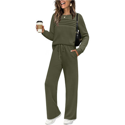 ⏳Offre Spéciale Limitée dans le Temps⏰Ensemble Femme Haut Col Rond & Pantalon à Cordon de Serrage