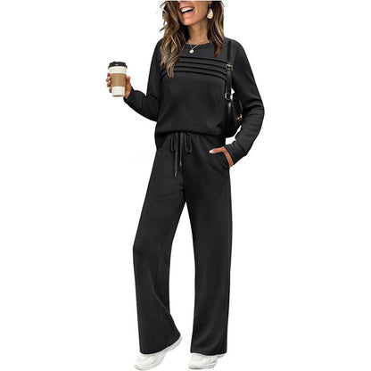 ⏳Offre Spéciale Limitée dans le Temps⏰Ensemble Femme Haut Col Rond & Pantalon à Cordon de Serrage