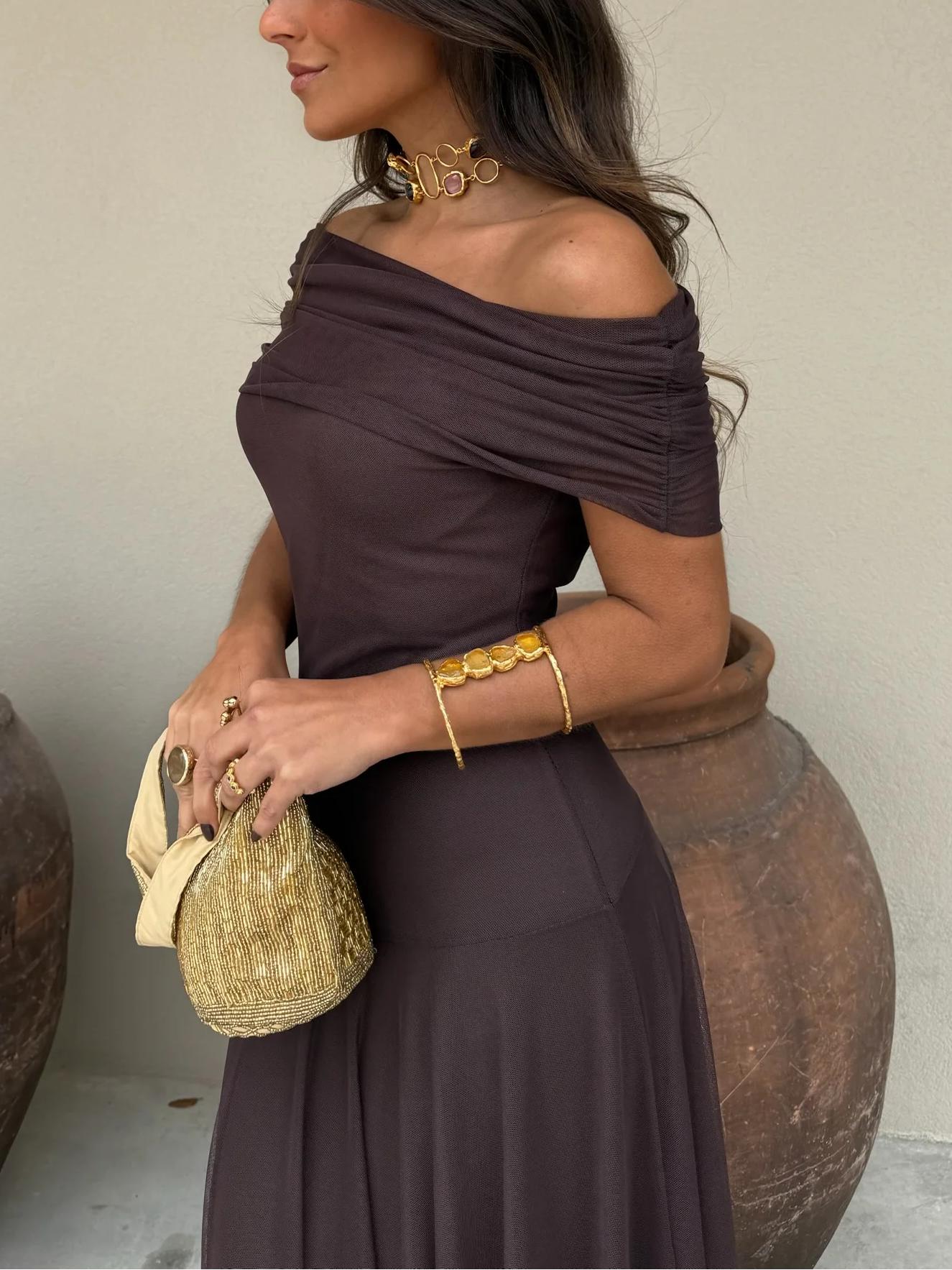 Calerisse | Women’s Off Shoulder Maxi Evening Dress - Seldom Seen Styles