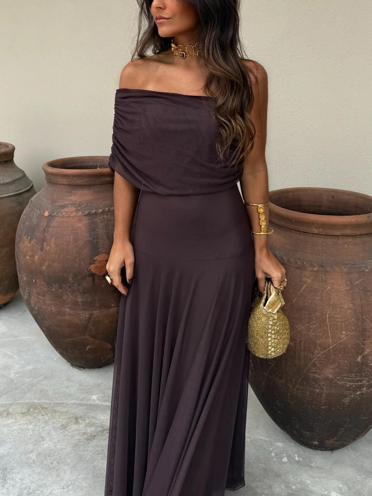 Calerisse | Women’s Off Shoulder Maxi Evening Dress - Seldom Seen Styles
