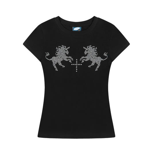 Twin Pegasus Rhinestone Black Slim-Fit T-Shirt - Seldom Seen Styles