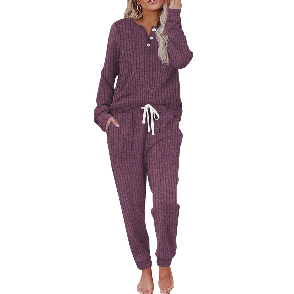 Two Piece Outfits for Women Lounge Sets Button Down Sweatshirt Sweatpants Sweatsuits Set with Pockets - Seldom Seen Styles