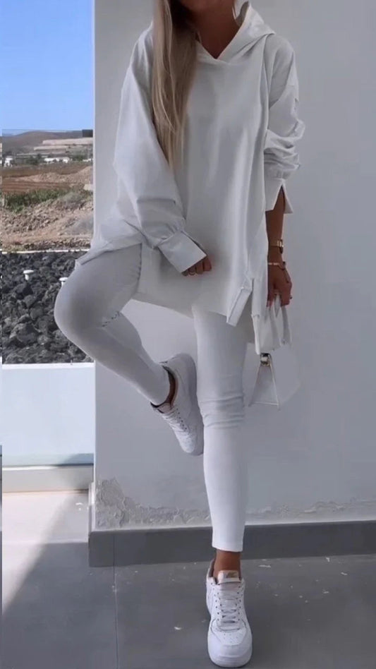 Two-piece Slit Hooded Sweatshirt Set - Seldom Seen Styles