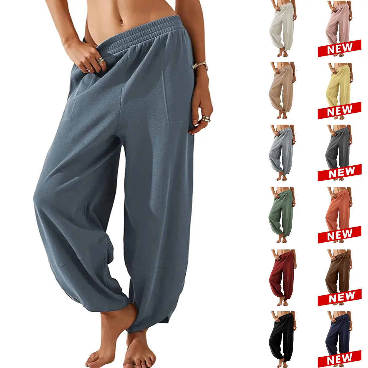 UANEO Women's Baggy Wideleg Pants Casual Elastic Waisted Palazzo Harem Pants with Pockets - Seldom Seen Styles