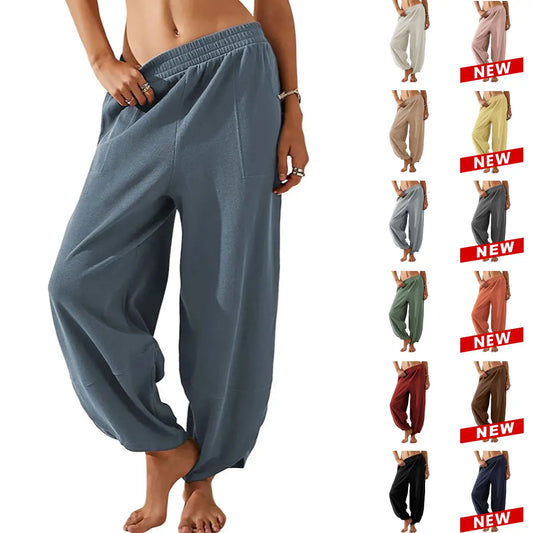 UANEO Women's Baggy Wideleg Pants Casual Elastic Waisted Palazzo Harem Pants with Pockets - Seldom Seen Styles