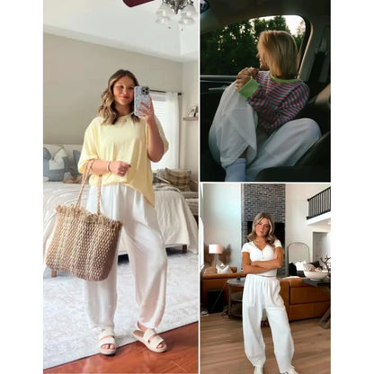 UANEO Women's Baggy Wideleg Pants Casual Elastic Waisted Palazzo Harem Pants with Pockets