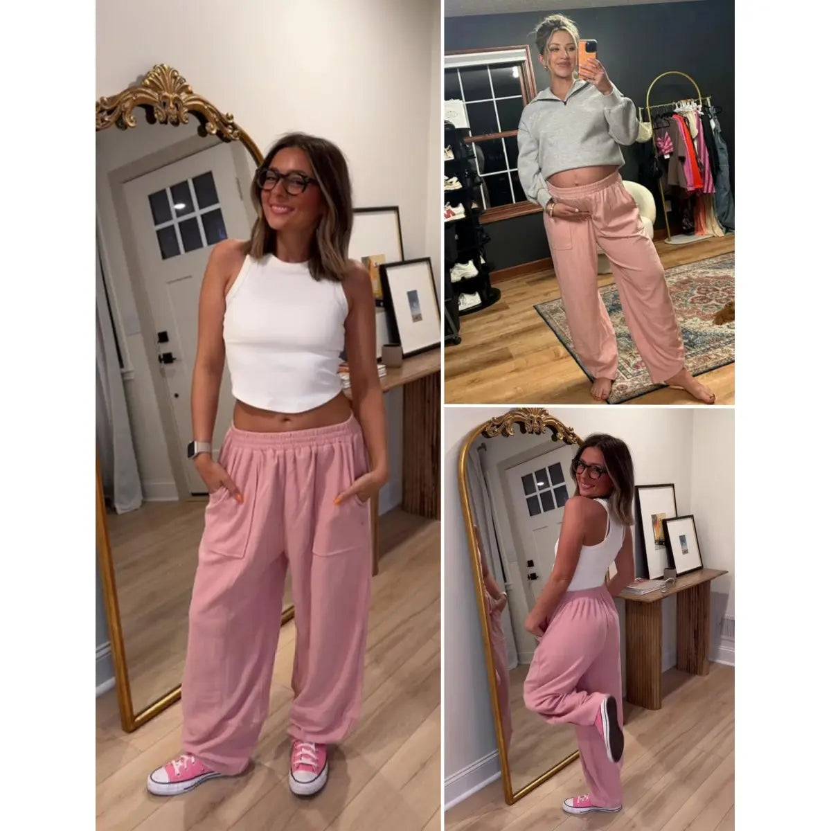 UANEO Women's Baggy Wideleg Pants Casual Elastic Waisted Palazzo Harem Pants with Pockets - Seldom Seen Styles