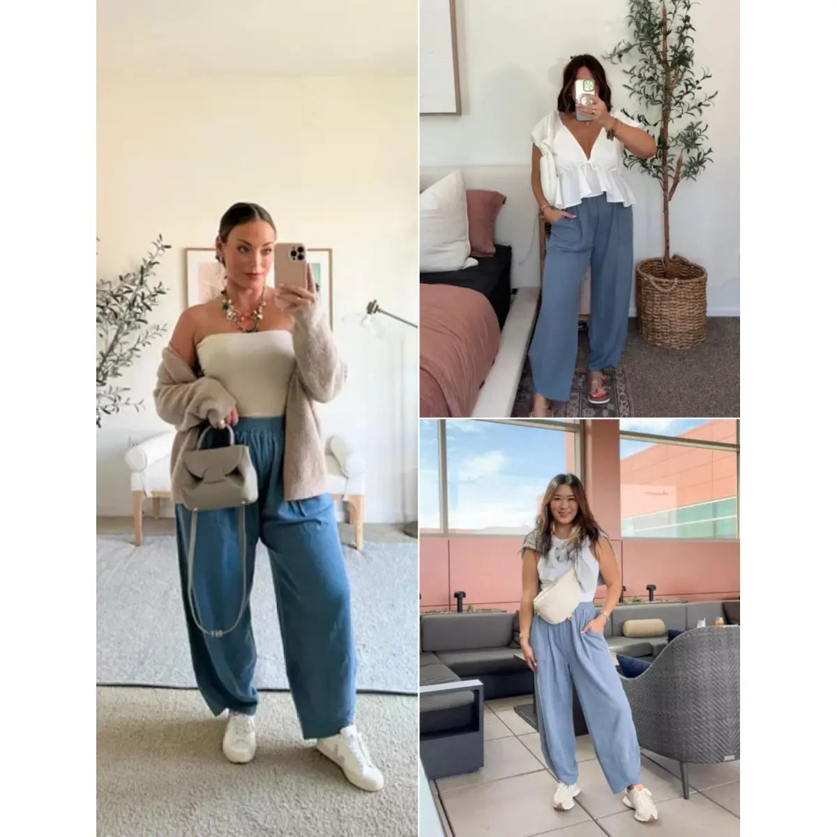 UANEO Women's Baggy Wideleg Pants Casual Elastic Waisted Palazzo Harem Pants with Pockets - Seldom Seen Styles