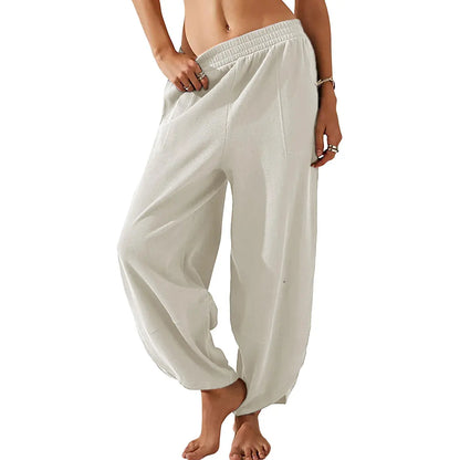 UANEO Women's Baggy Wideleg Pants Casual Elastic Waisted Palazzo Harem Pants with Pockets