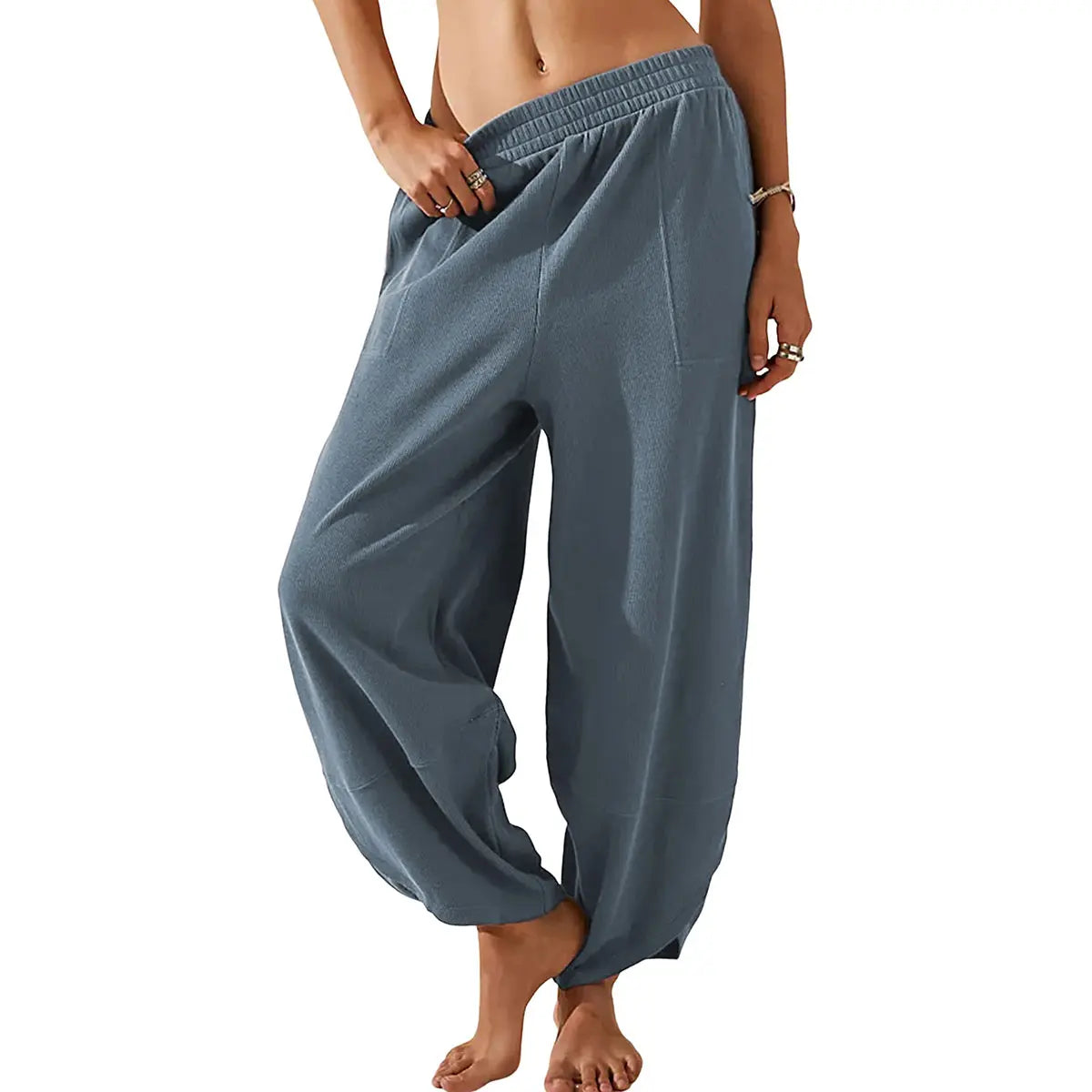 UANEO Women's Baggy Wideleg Pants Casual Elastic Waisted Palazzo Harem Pants with Pockets - Seldom Seen Styles