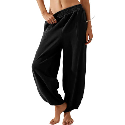 UANEO Women's Baggy Wideleg Pants Casual Elastic Waisted Palazzo Harem Pants with Pockets