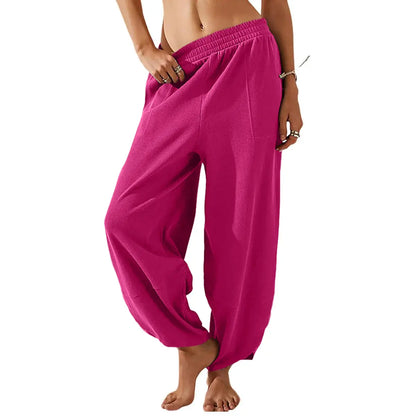 UANEO Women's Baggy Wideleg Pants Casual Elastic Waisted Palazzo Harem Pants with Pockets